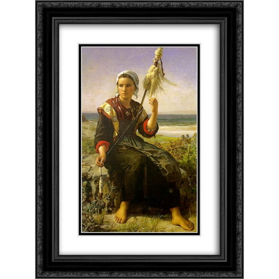 Jules Breton 2x Matted 18x24 Black Ornate Framed Art Print 'The Rest of the Haymakers '