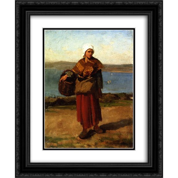 Jules Breton 2x Matted 20x24 Black Ornate Framed Art Print 'Fisherwoman, Douarnenez '