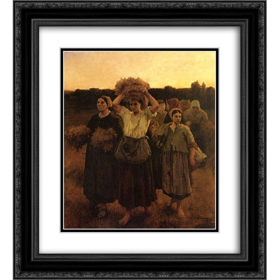 Jules Breton 2x Matted 20x24 Black Ornate Framed Art Print 'The Recall of the Gleaners (study) '