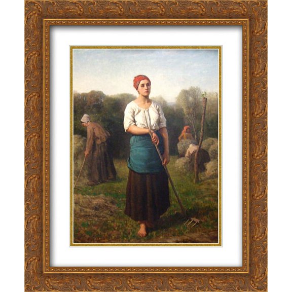 Jules Breton 2x Matted 20x24 Gold Ornate Framed Art Print 'Girl with a Rake'