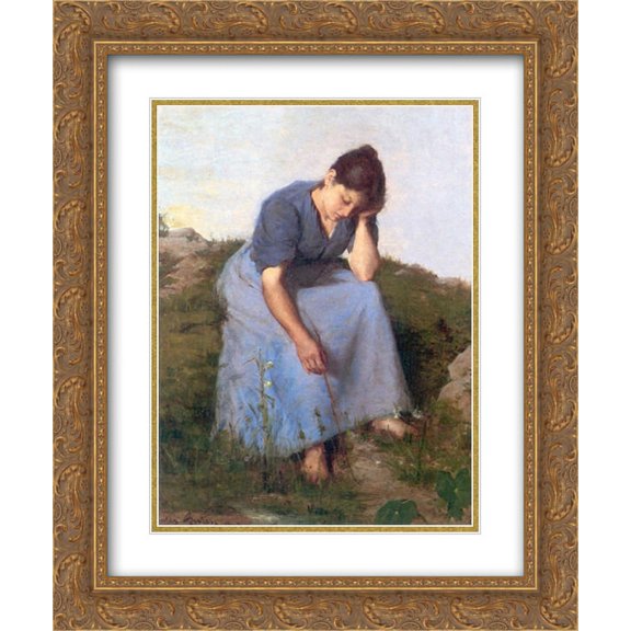 Jules Breton 2x Matted 20x24 Gold Ornate Framed Art Print 'Young Woman in a Field'