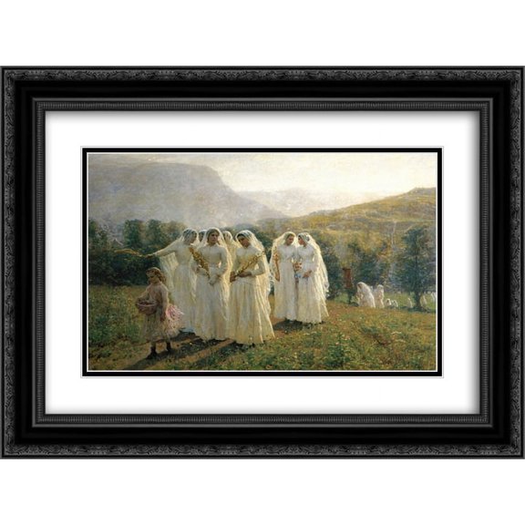 Jules Breton 2x Matted 24x20 Black Ornate Framed Art Print 'Young Women Going to a Procession '