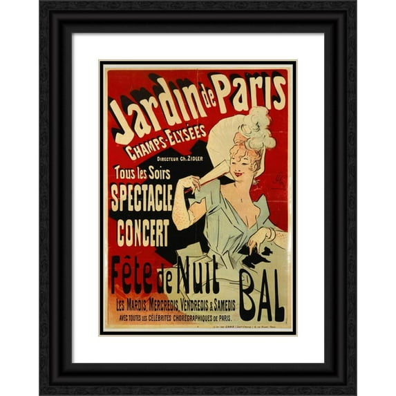 Jules Chéret 11x14 Black Ornate Wood Framed Double Matted Museum Art Print Titled: Every Night Show Concert (1890)