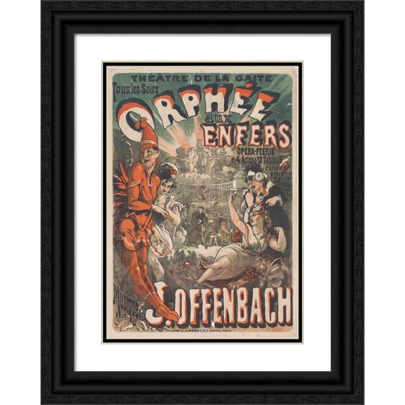 Jules Chéret 11x14 Black Ornate Wood Framed Double Matted Museum Art Print Titled: Orpheus in Hell (1878)