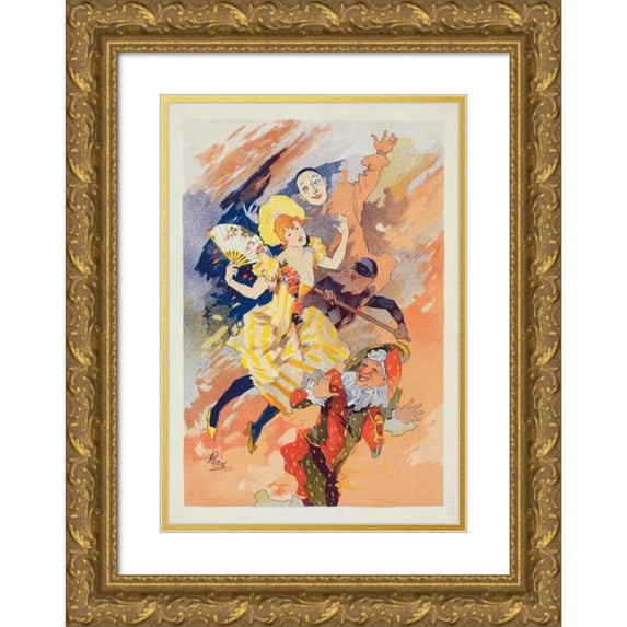 Jules Chéret 11x14 Gold Ornate Wood Frame and Double Matted Museum Art Print Titled - The Pantomime (1900)