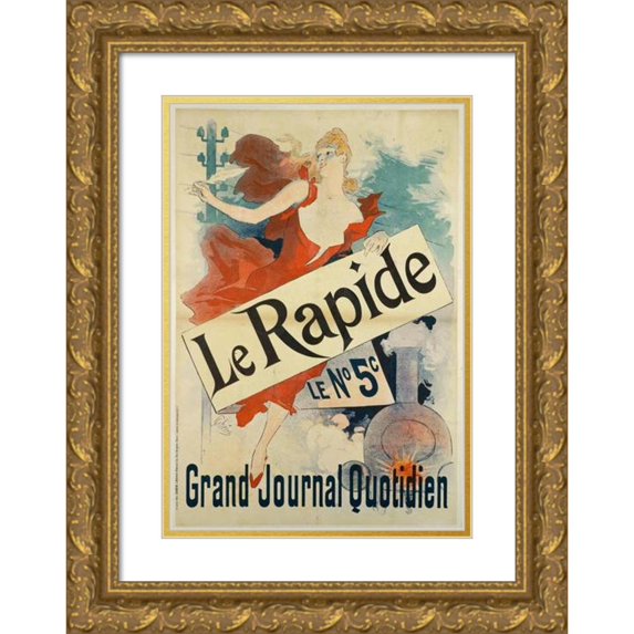 Jules Chéret 11x14 Gold Ornate Wood Frame and Double Matted Museum Art Print Titled - The Rapid, Nº 5C., Grand Daily Newspaper (1892)