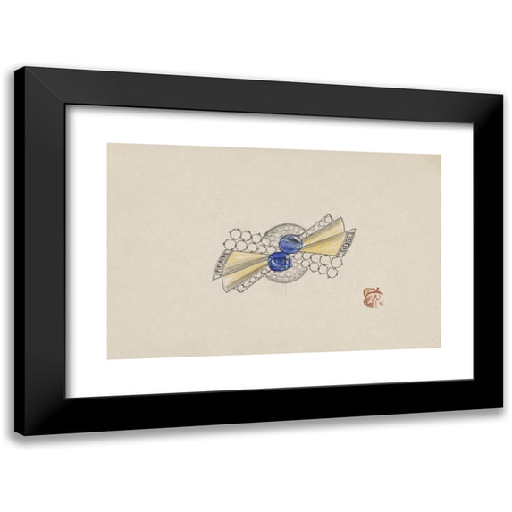 Jules Chadel 24x17 Black Modern Framed Museum Art Print Titled - Design for a Round Jewel with Rays, with Gold, Sapphire and Brilliants (C. 1920 - C. 1930)