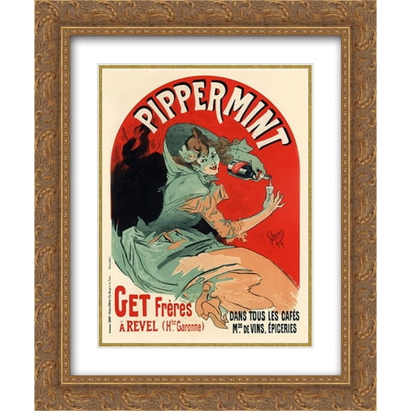 Jules Cheret 2x Matted 20x24 Gold Ornate Framed Art Print 'Pippermint, Get Freres'