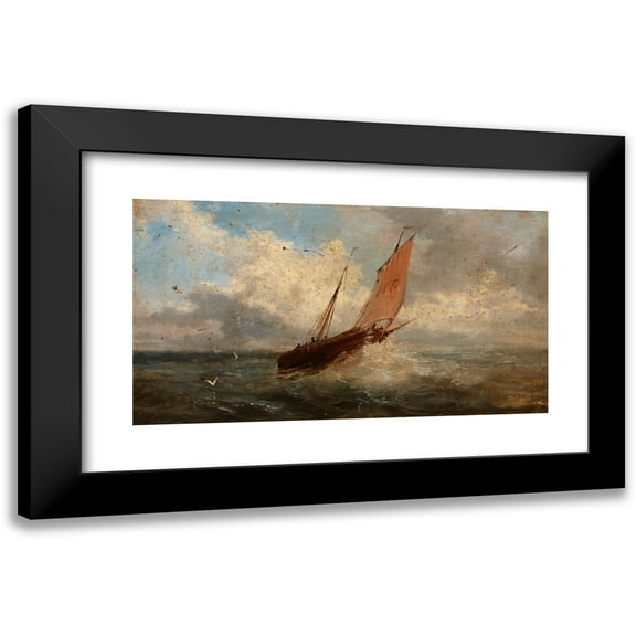 Jules Coignet 14x10 Black Modern Framed Museum Art Print Titled - View of the Sea - Boat at the Sea (Around 1850)
