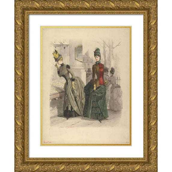 Jules David 15x18 Gold Ornate Wood Frame and Double Matted Museum Art Print Titled - Two Women in Day Dresses (1886)