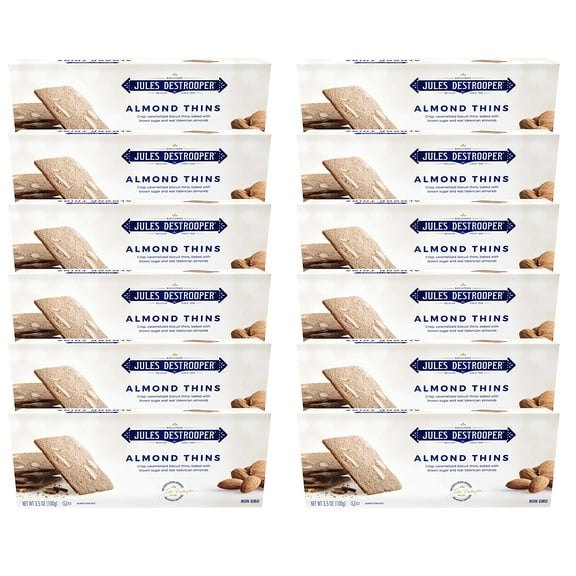 Jules Destrooper Almond Thins - Caramelized Butter Biscuits, Kosher Dairy, Authentic Made In Belgium - 3.5oz (Pack of 12)