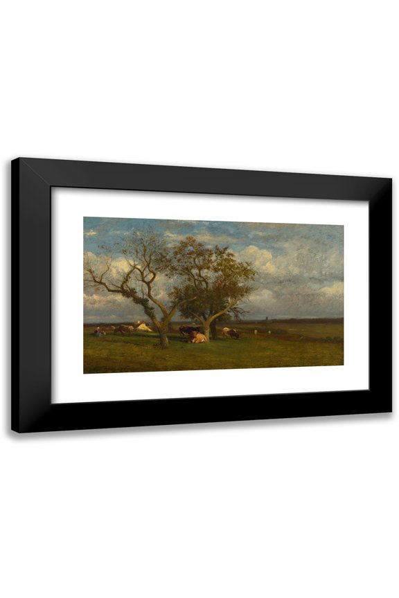 Jules Dupré 14x10 Black Modern Framed Museum Art Print Titled - Landscape with Cows