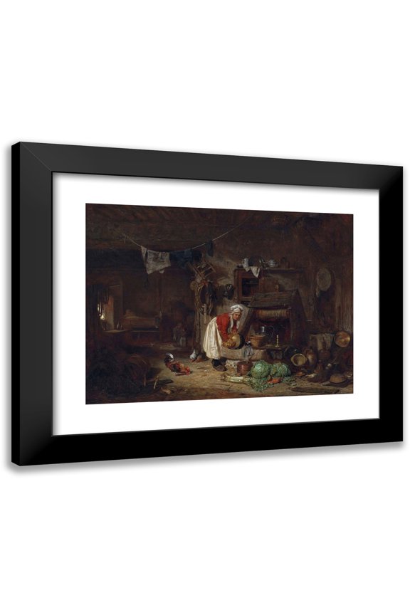 Jules Dupré 14x11 Black Modern Framed Museum Art Print Titled - Farm Interior in Berry (1833)