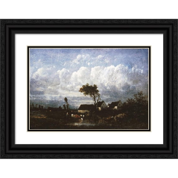 Jules Dupré 18x14 Black Ornate Wood Framed Double Matted Museum Art Print Titled - Landscape (19th Century)