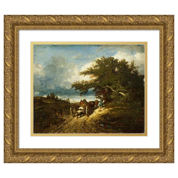 Jules Dupré 18x15 Gold Ornate Wood Frame and Double Matted Museum Art Print Titled - On the Road (1856)