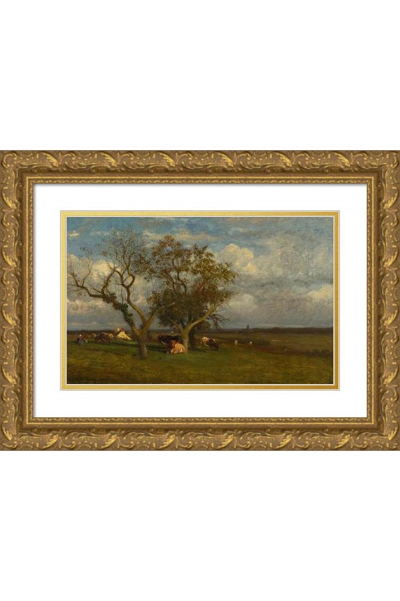 Jules Dupré 24x16 Gold Ornate Framed and Double Matted Museum Art Print Titled - Landscape with Cows