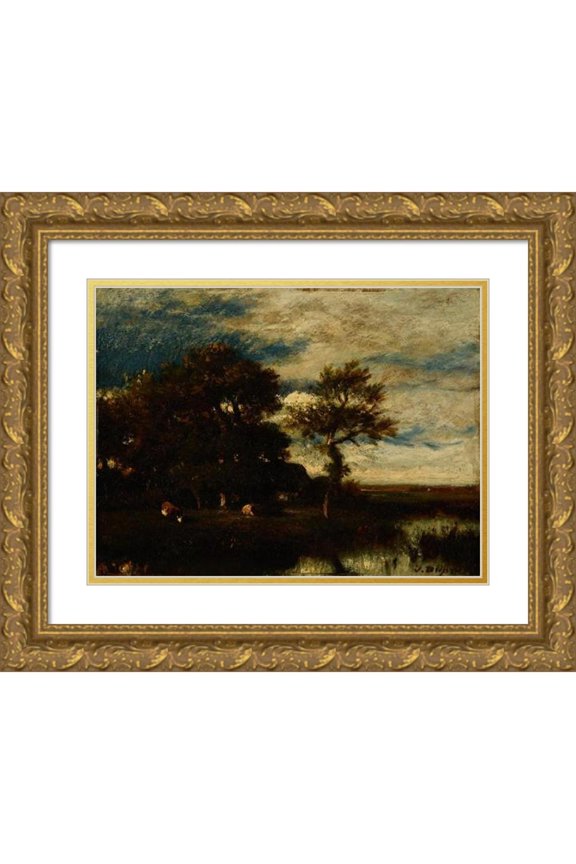 Jules Dupré 24x19 Gold Ornate Framed and Double Matted Museum Art Print Titled - Landscape with Rivers