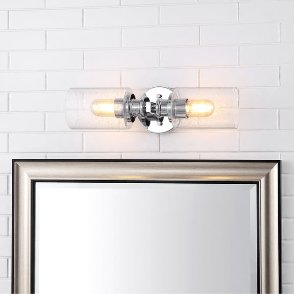 JONATHAN Y Jules Edison 16.5" Cylinder 2-Light Iron/Seeded Glass Farmhouse Contemporary LED Wall Sconce, Chrome