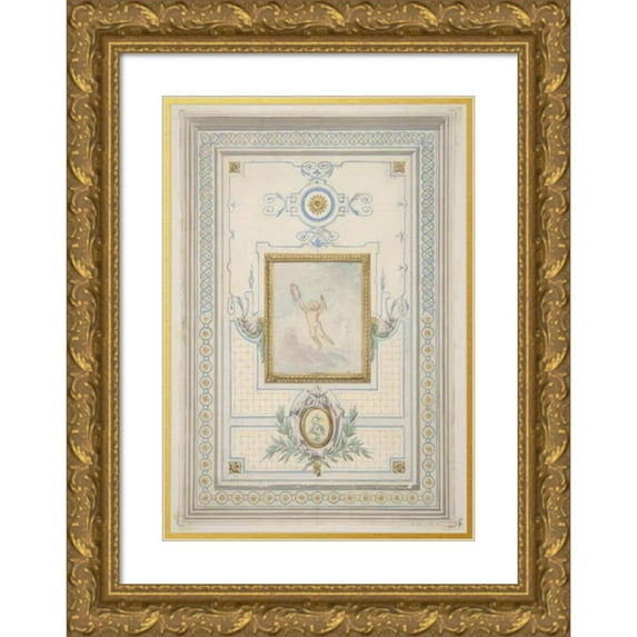 Jules-Edmond-Charles Lachaise 11x14 Gold Ornate Wood Frame and Double Matted Museum Art Print Titled - Design for the Painted Decoration of a Ceiling with the Monogram; as (1830-97)