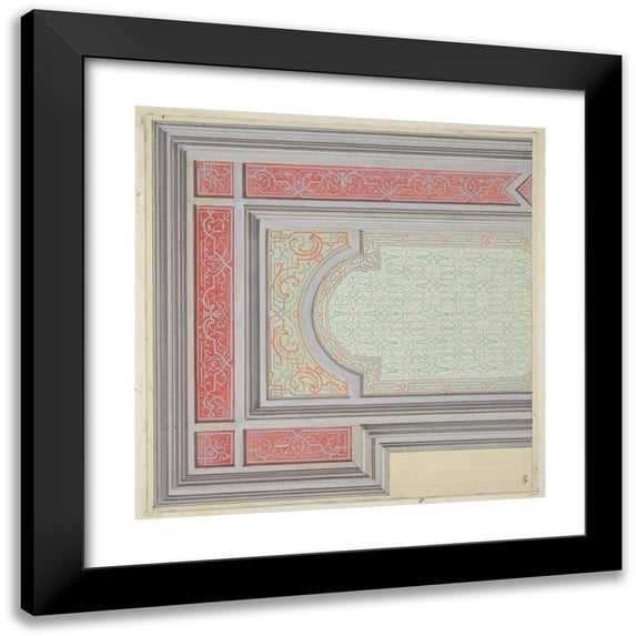 Jules-Edmond-Charles Lachaise 12x12 Black Modern Framed Museum Art Print Titled - Design for the Decoration of a Ceiling in Strapwork and Rinceaux (1830-97)