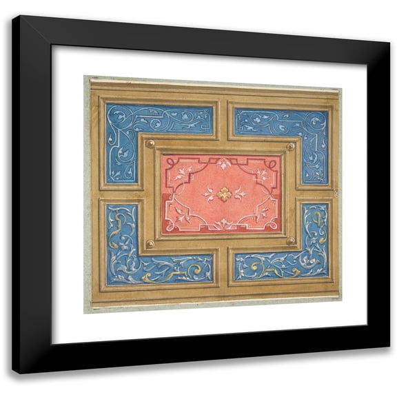 Jules-Edmond-Charles Lachaise 13x12 Black Modern Framed Museum Art Print Titled - Design for a Coffered Ceiling with Painted Panels (1840-97)