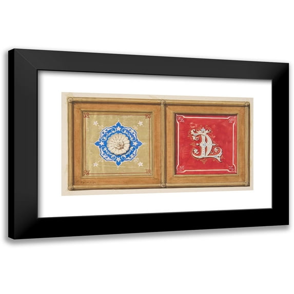 Jules-Edmond-Charles Lachaise 14x10 Black Modern Framed Museum Art Print Titled - Two Alternative Designs for the Painted Decoration of a Panel (One with the Intertwined Initials Cl) (19th C