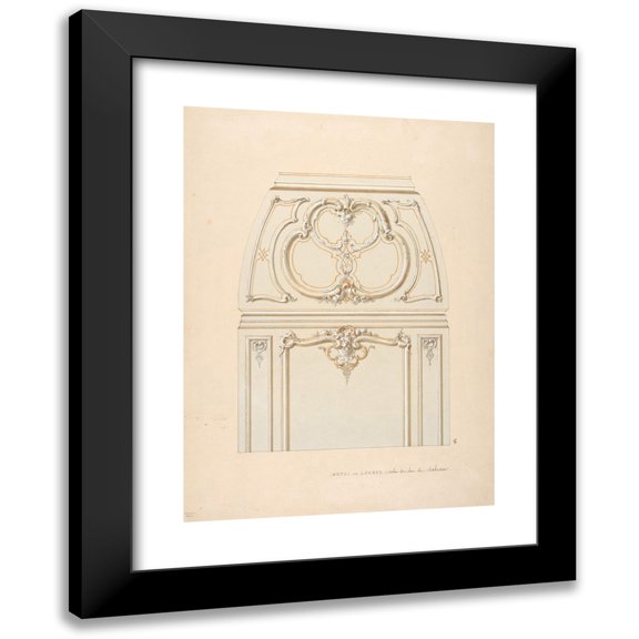 Jules-Edmond-Charles Lachaise 14x18 Black Modern Framed Museum Art Print Titled - Design for Rococco-Style Wall and Cove Ornament in the Salon of the Hotel De Luynes, Owned by the Duc De Sab