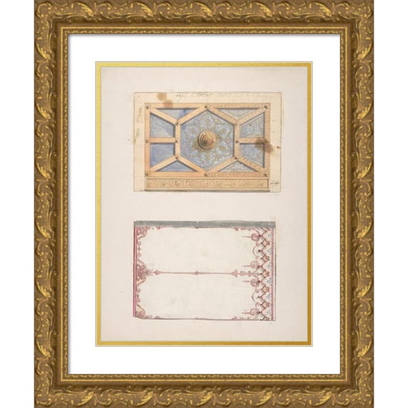 Jules-Edmond-Charles Lachaise 14x18 Gold Ornate Wood Frame and Double Matted Museum Art Print Titled - Designs for Ceiling and Wall Decoration for Monsieur Lecomte De La Grange (19th Century