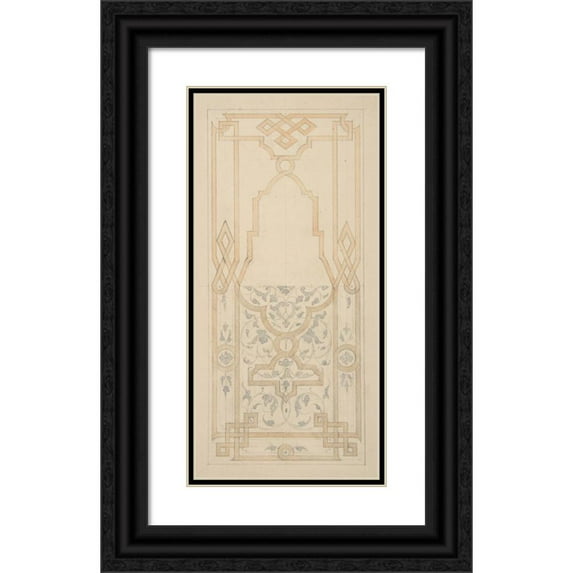Jules-Edmond-Charles Lachaise 14x24 Black Ornate Framed Double Matted Museum Art Print Titled: Design for a Panel Ornamented with Strapwork and Rinceaux (1830-97)
