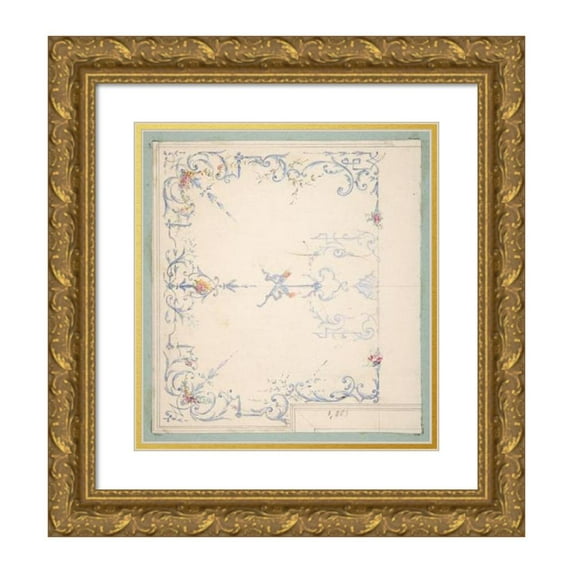 Jules-Edmond-Charles Lachaise 15x16 Gold Ornate Wood Frame and Double Matted Museum Art Print Titled - Design for a Ceiling (19th Century)