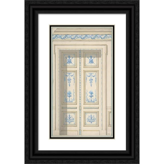Jules-Edmond-Charles Lachaise 15x24 Black Ornate Framed Double Matted Museum Art Print Titled: Design for Bedroom Doors, Hotel De Jagan (19th Century)