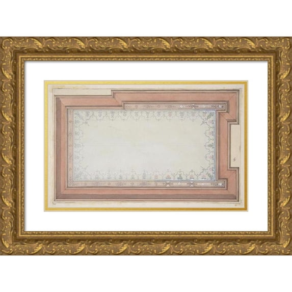 Jules-Edmond-Charles Lachaise 18x13 Gold Ornate Wood Frame and Double Matted Museum Art Print Titled - Design for the Painted Decoration of a Ceiling (1830-97)