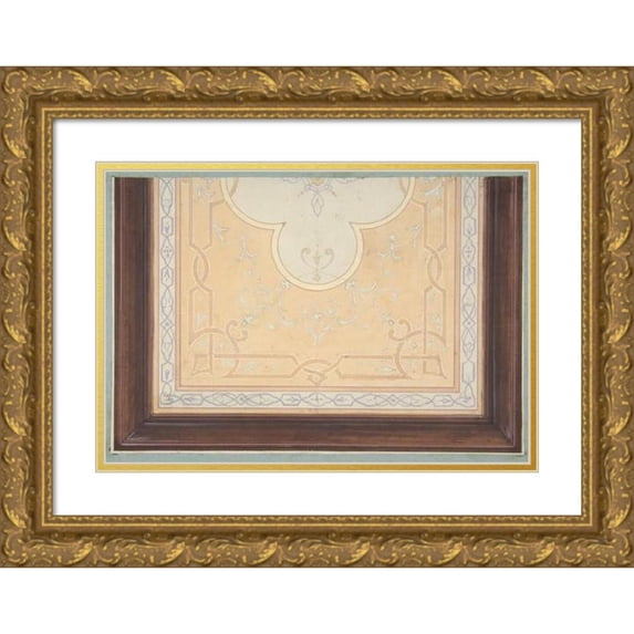 Jules-Edmond-Charles Lachaise 18x14 Gold Ornate Wood Frame and Double Matted Museum Art Print Titled - Design for the Decoration of a Ceiling with Strapwork and Rinceaux (1830-97)