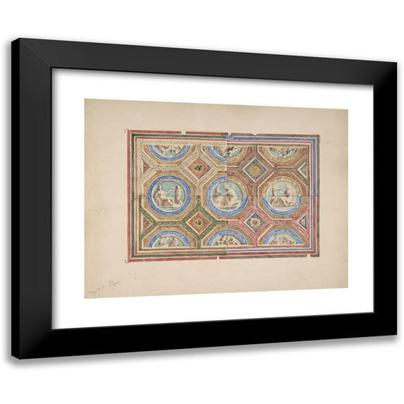 Jules-Edmond-Charles Lachaise 18x15 Black Modern Framed Museum Art Print Titled - Design for Coffered Ceiling in Four Alternate Color Schemes, Empress Eugenie's Hotel (19th Century)