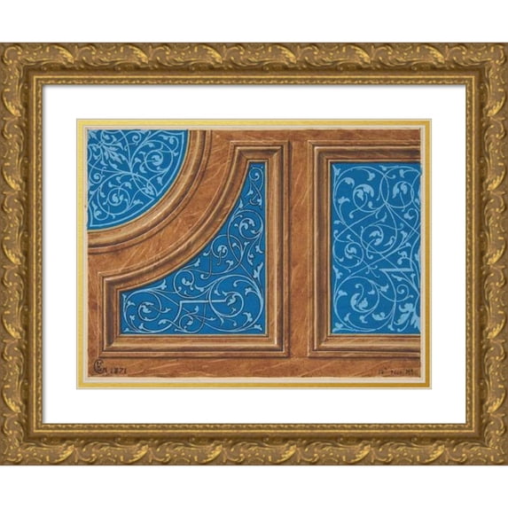 Jules-Edmond-Charles Lachaise 18x15 Gold Ornate Wood Frame and Double Matted Museum Art Print Titled - Partial Design for Wood Panneling Inlaid with Painted Panels (1871)