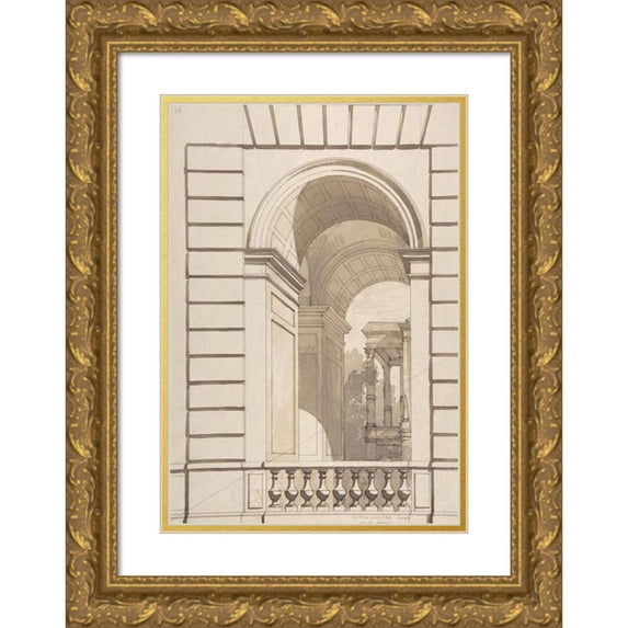 Jules-Edmond-Charles Lachaise 18x24 Gold Ornate Framed and Double Matted Museum Art Print Titled - Design for Stable Arches, Candamo Hotel (ca. 1873)