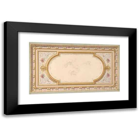 Jules-Edmond-Charles Lachaise 24x15 Black Modern Framed Museum Art Print Titled - Design for a Ceiling with Ribbon Bearing Putti (19th Century)