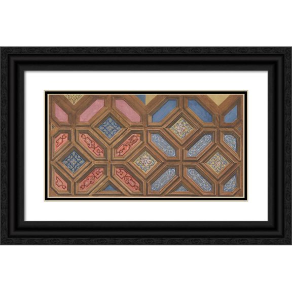Jules-Edmond-Charles Lachaise 24x15 Black Ornate Framed Double Matted Museum Art Print Titled: Alternate Designs for the Decoration of a Coffered Ceiling (1840-97)