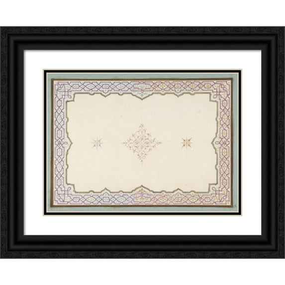 Jules-Edmond-Charles Lachaise 24x18 Black Ornate Framed Double Matted Museum Art Print Titled: Design for the Decoration of a Ceiling with a Border of Strapwork and a Central Filag