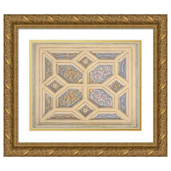 Jules-Edmond-Charles Lachaise 24x20 Gold Ornate Framed and Double Matted Museum Art Print Titled - Design for a Coffered Ceiling Decorated with Rinceaux (1840-97)