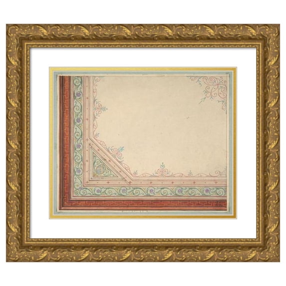 Jules-Edmond-Charles Lachaise 24x20 Gold Ornate Framed and Double Matted Museum Art Print Titled - Partial Design for the Painted Decoration of a Ceiling (1840-97)