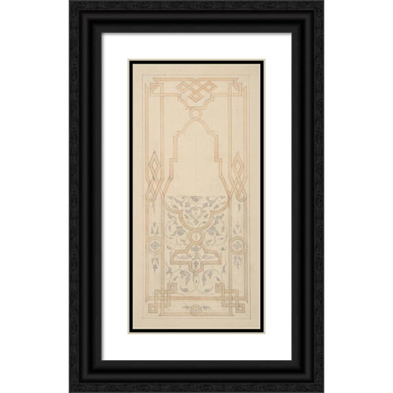 Jules-Edmond-Charles Lachaise 9x14 Black Ornate Wood Framed Double Matted Museum Art Print Titled: Design for a Panel Ornamented with Strapwork and Rinceaux (1830-97)