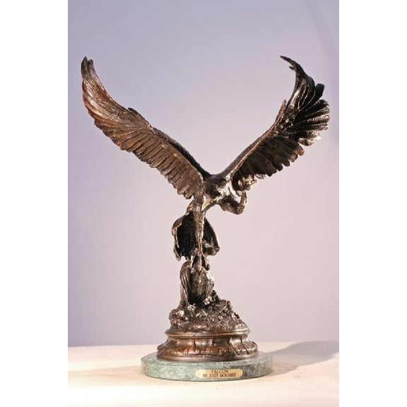 Jules Moigniez American handcrafted bronze Falcon statue sculpture small size 15H x 7L
