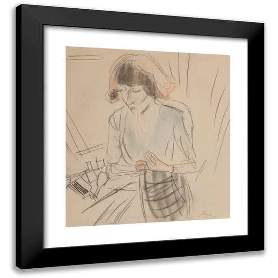 Jules Pascin 12x13 Black Modern Framed Museum Art Print Titled - Hermine Bleue Blouse (1913)