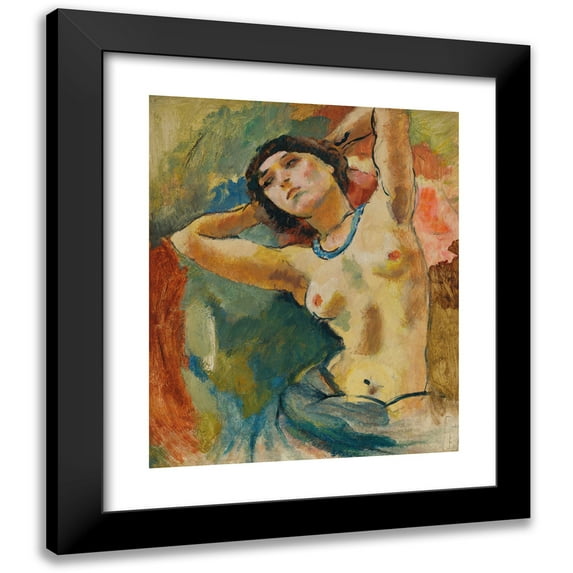 Jules Pascin 15x18 Black Modern Framed Museum Art Print Titled - Brunette with a Blue Necklace (1922)