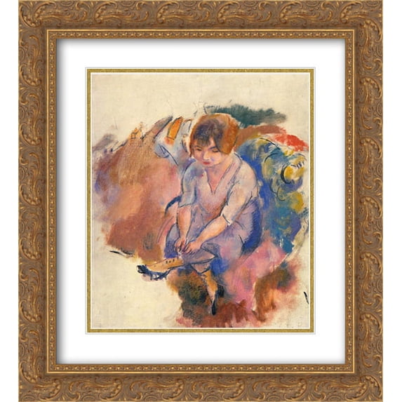 Jules Pascin 2x Matted 20x22 Gold Ornate Framed Art Print 'Young Woman Putting on Her Socks'