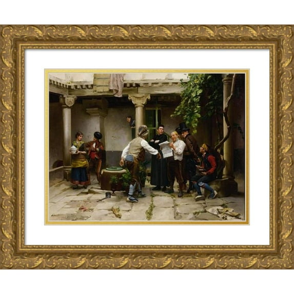 Jules Worms 14x11 Gold Ornate Wood Frame and Double Matted Museum Art Print Titled - Breaking the News