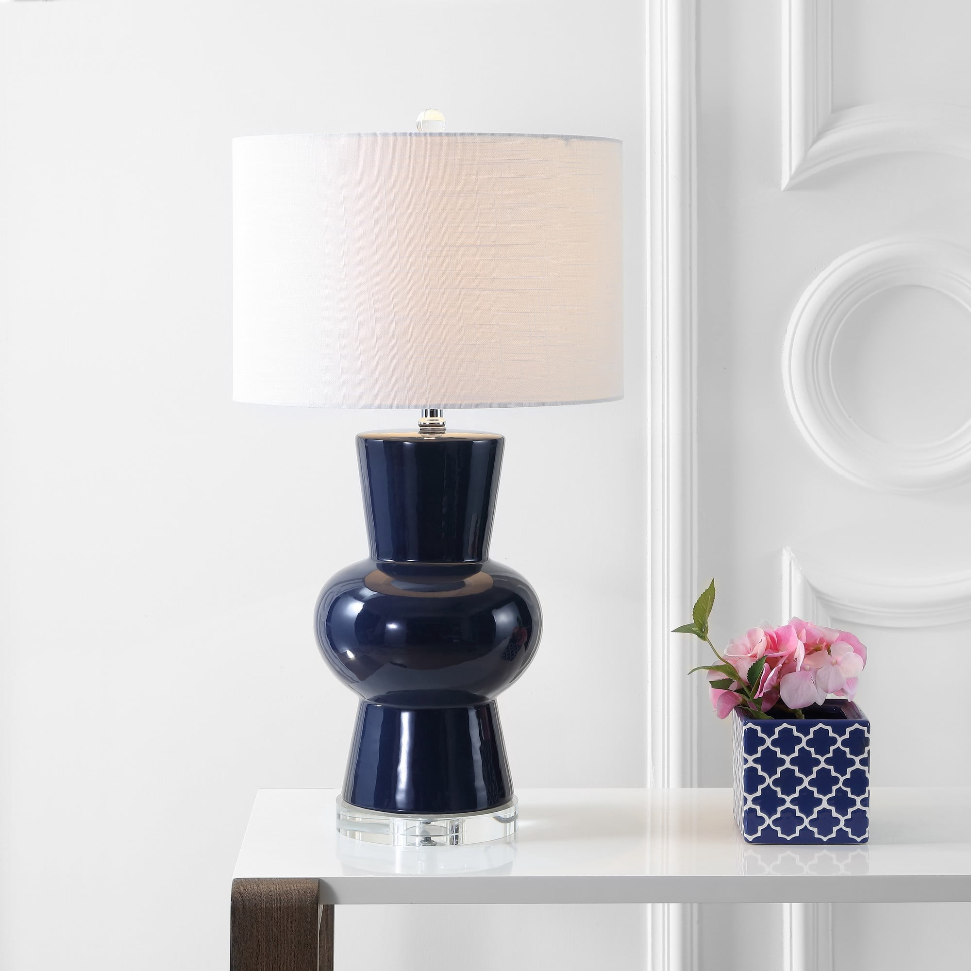 JONATHAN Y Juliana Traditional Classic Chinoiserie Ceramic 22.25-in Brass Gold LED Rotary Socket Table Lamp With Linen Shade JYL3085A At