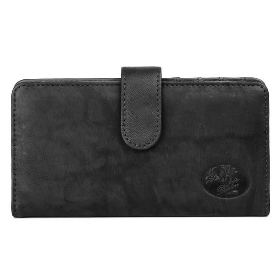 Julia Buxton Women's Heiress Pik-Me-Up Checkbook Keeper Leather, Black
