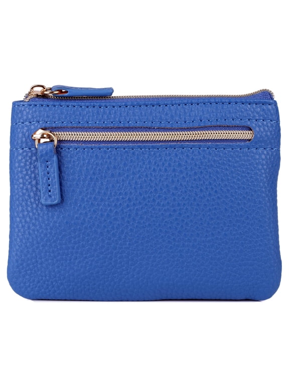 Women's Pebble Vegan Leather Large ID Coin Case, Lagoon Blue